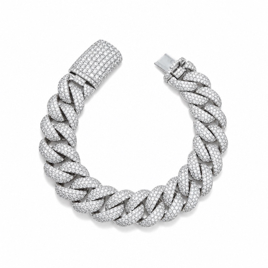 15mm Cuban Bracelet Flower Setting — Moissanite, 925 Silver