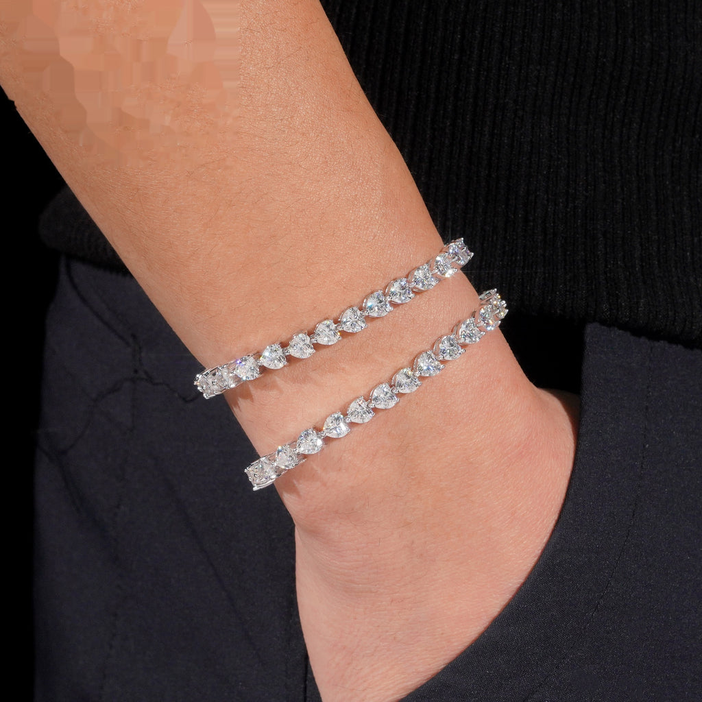 Heart Cut Tennis Bracelet — Moissanite, 925 Silver
