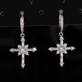 Baguette Cross Dangle Huggie Earrings — Moissanite, 925 Silver