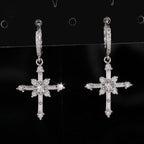 Baguette Cross Dangle Huggie Earrings — Moissanite, 925 Silver