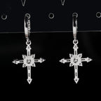 Baguette Cross Dangle Huggie Earrings — Moissanite, 925 Silver