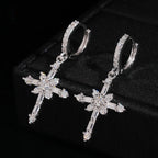 Baguette Cross Dangle Huggie Earrings — Moissanite, 925 Silver