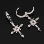 Baguette Cross Dangle Huggie Earrings — Moissanite, 925 Silver