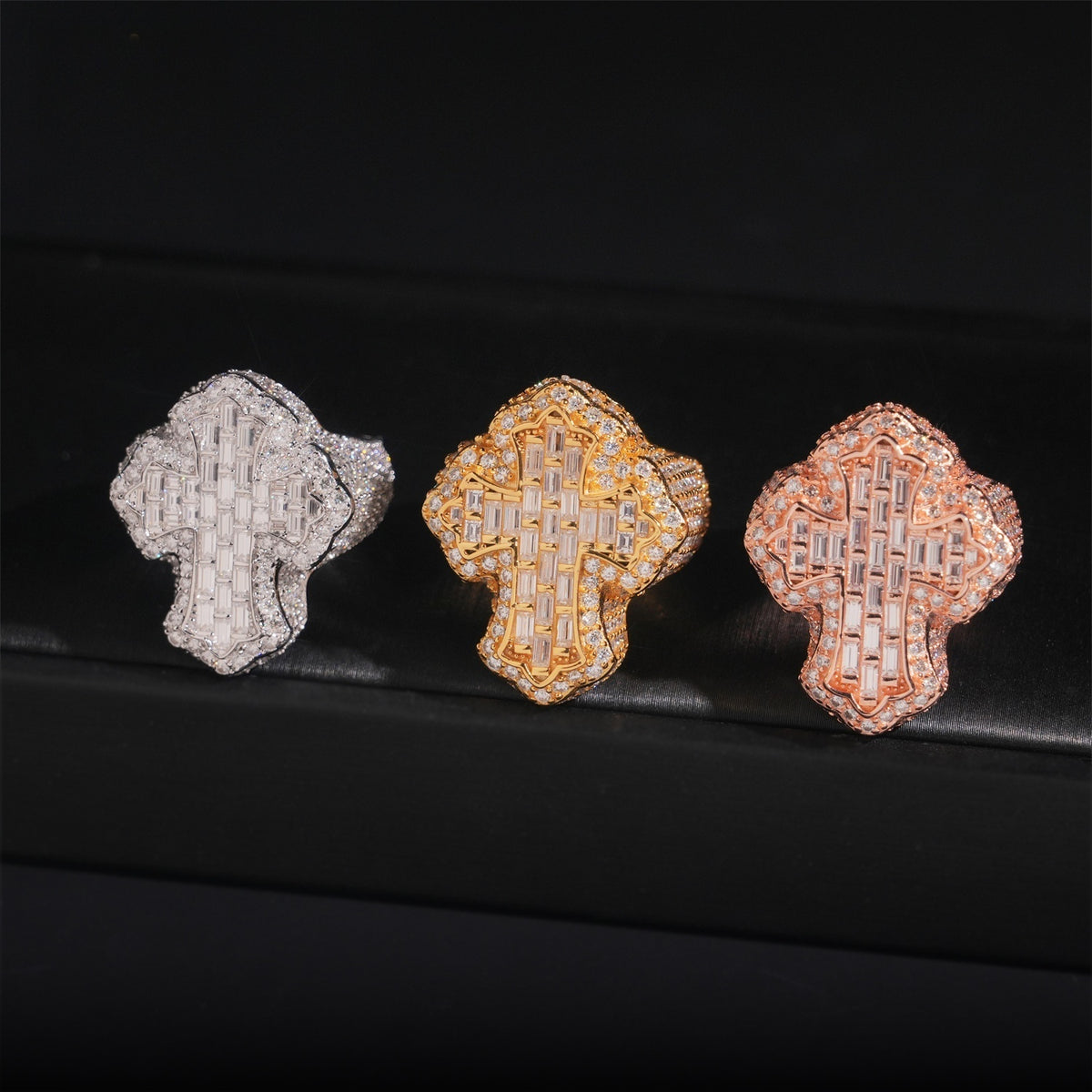 Baguette Cross Ring — Moissanite, 925 Silver
