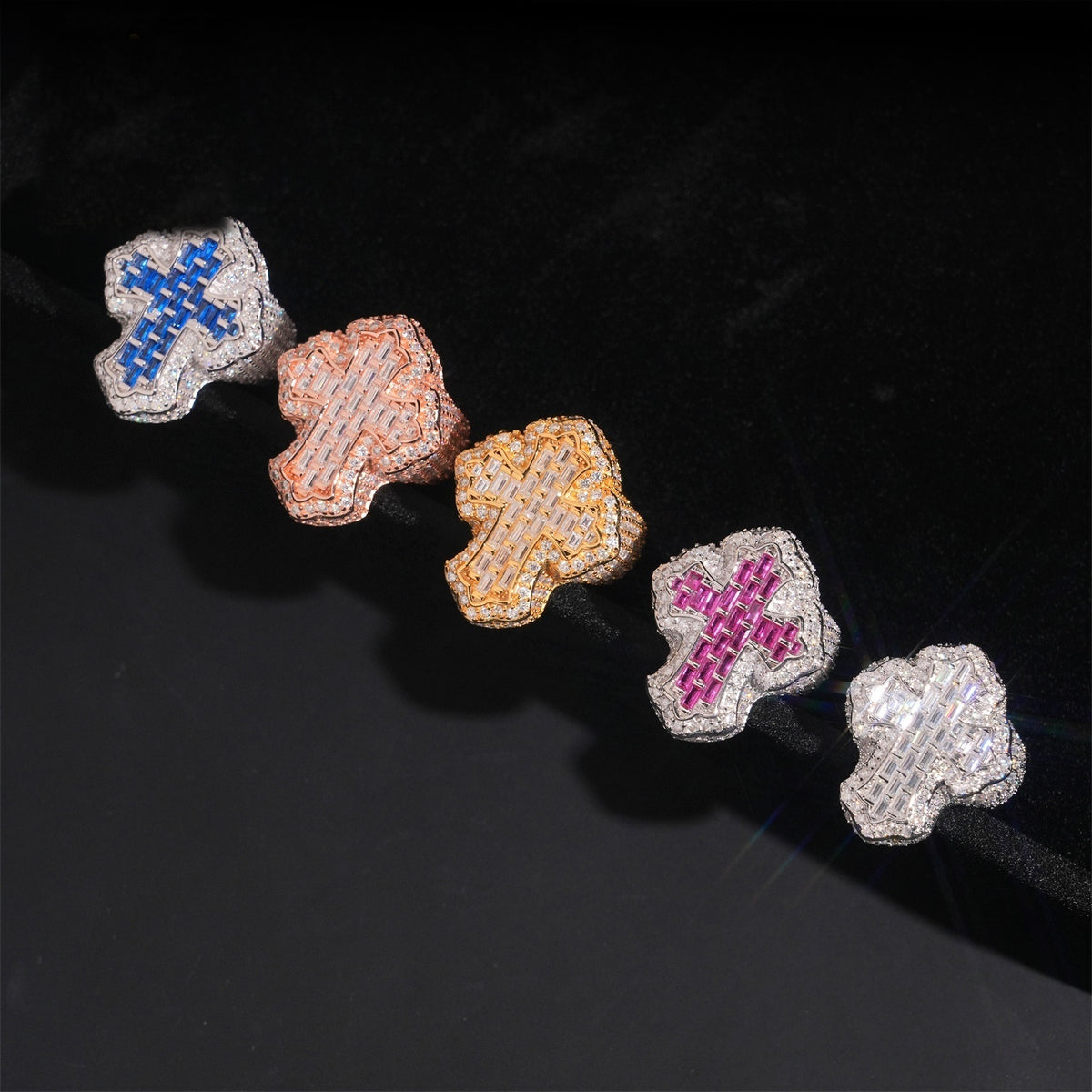 Baguette Cross Ring — Moissanite, 925 Silver