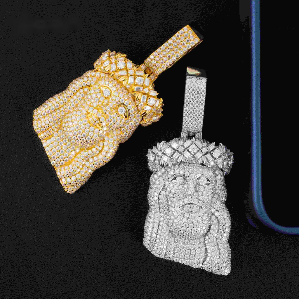 Baguette Crown Jesus Piece — Moissanite, 925 Silver