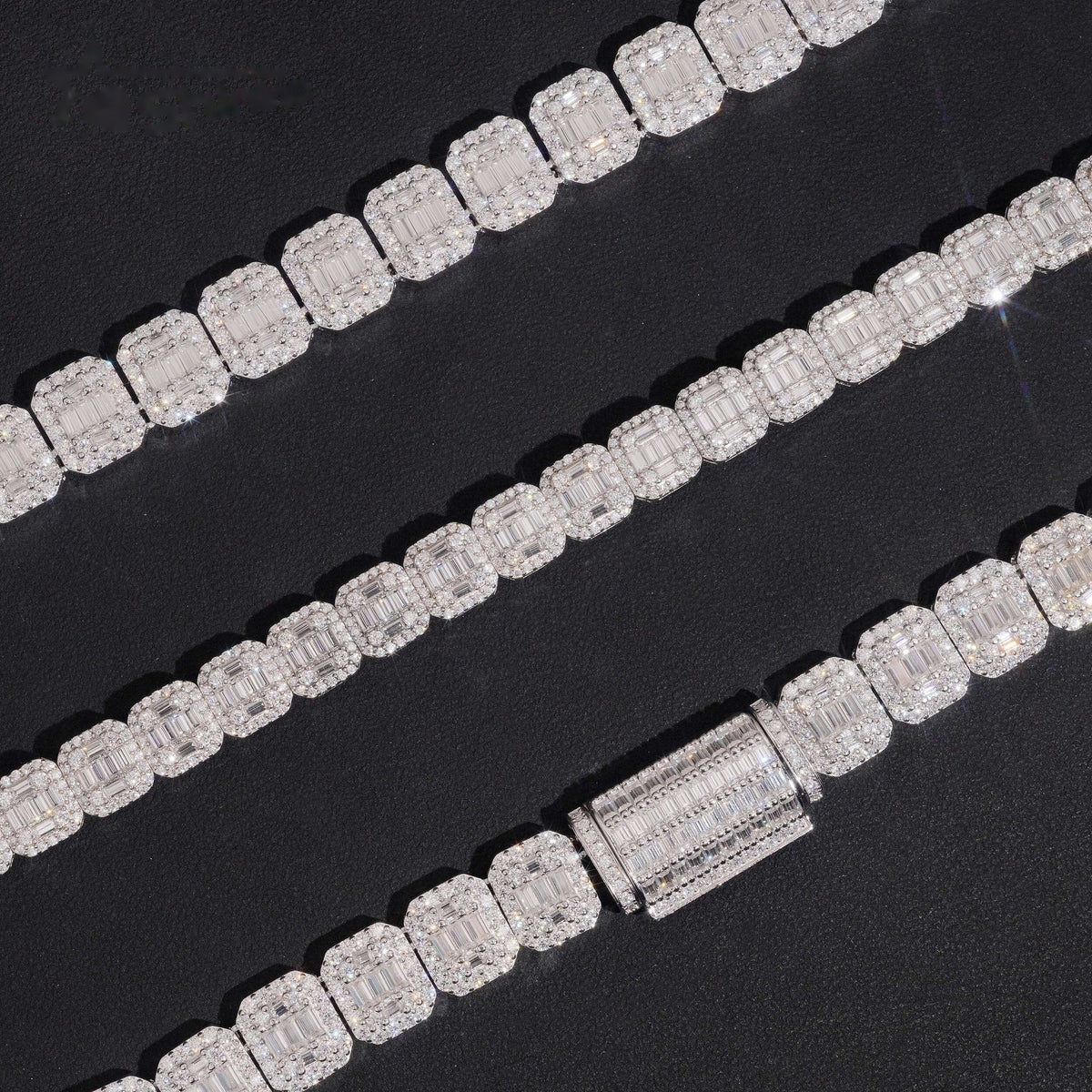 Baguette Halo Link Chain — Moissanite, 925 Silver