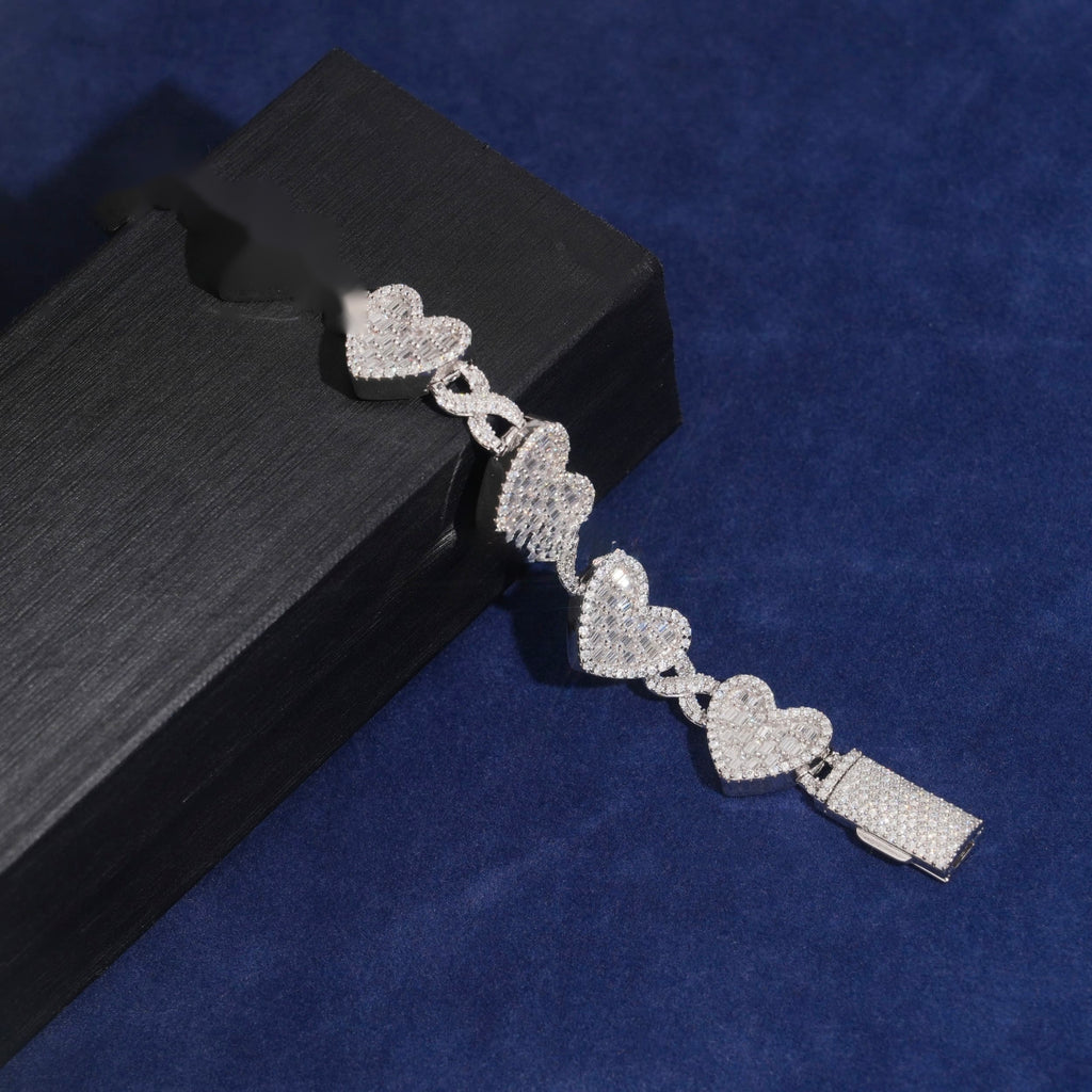 Baguette Heart Bracelet – Moissanite & 925 Silver