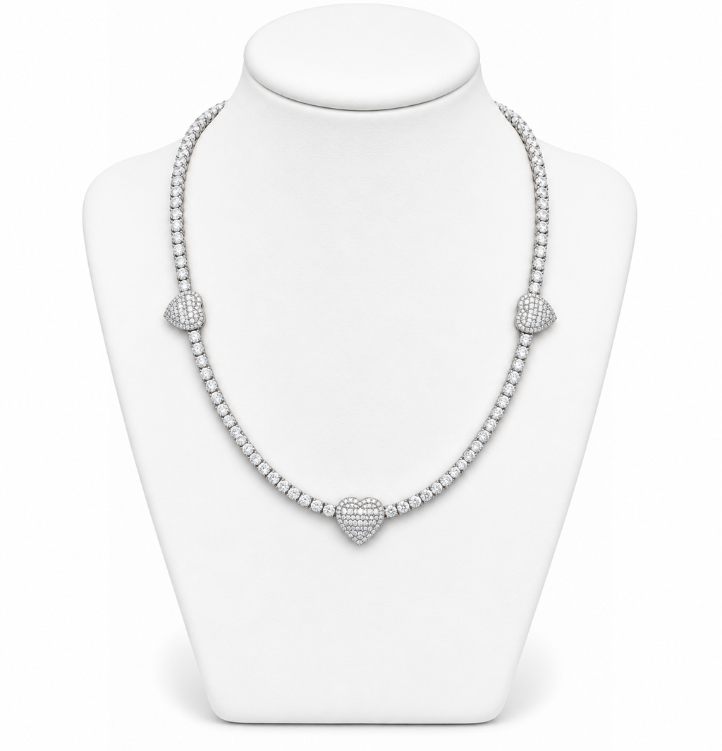 Baguette Heart Tennis Chain — Moissanite, 925 Silver