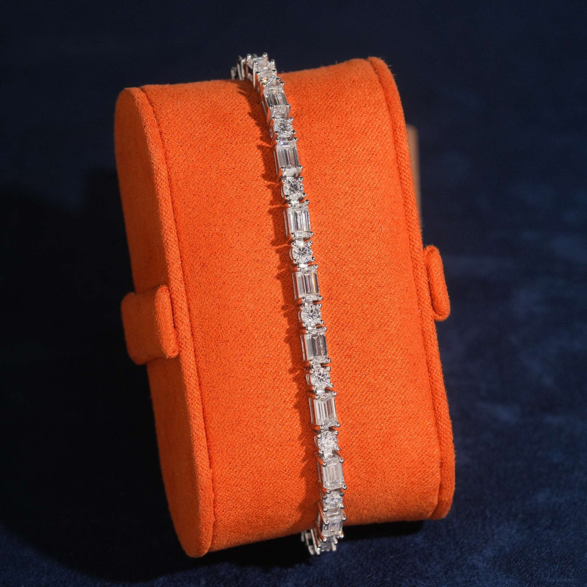 Baguette & Round Link Tennis Bracelet — Moissanite, 925 Silver