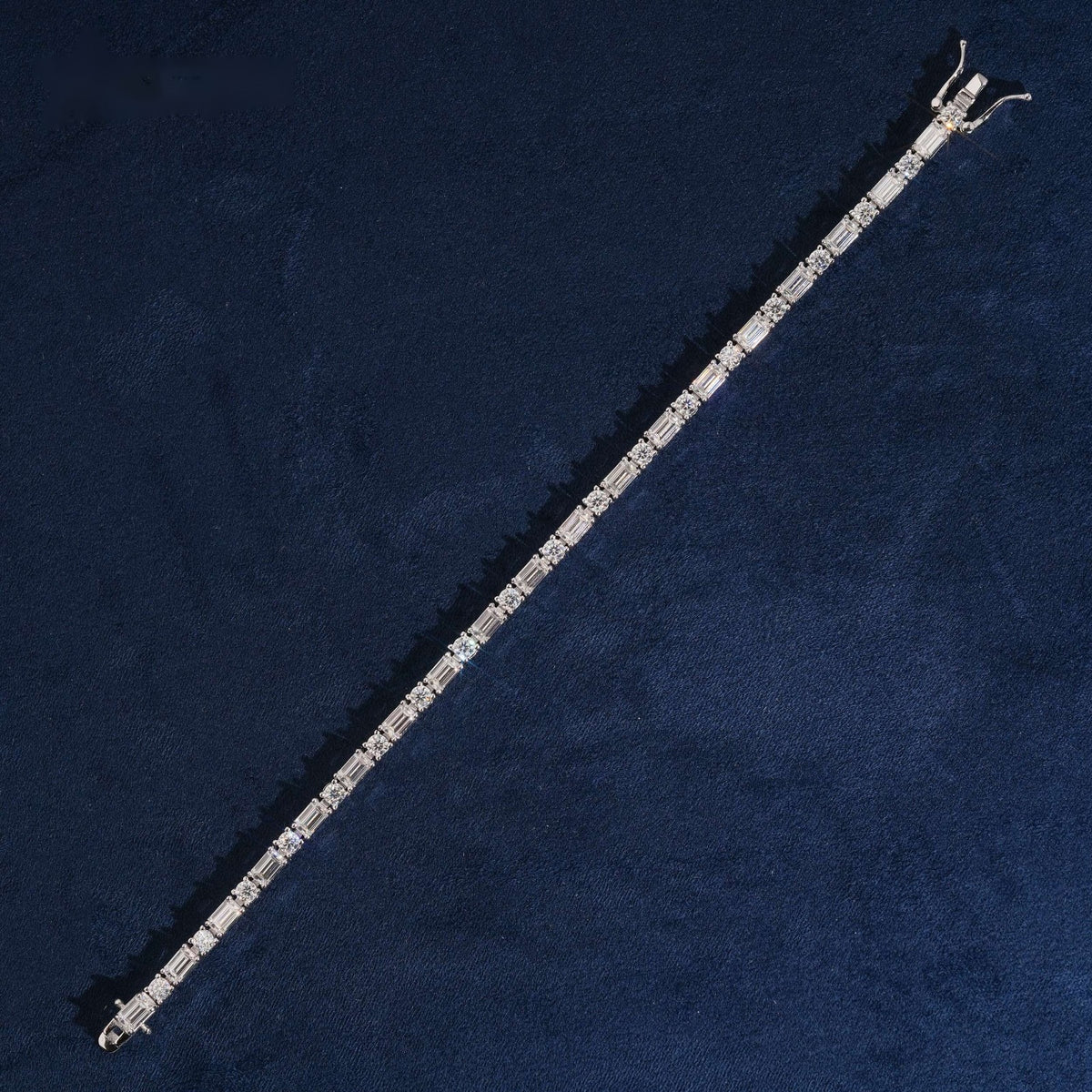 Baguette & Round Link Tennis Bracelet — Moissanite, 925 Silver