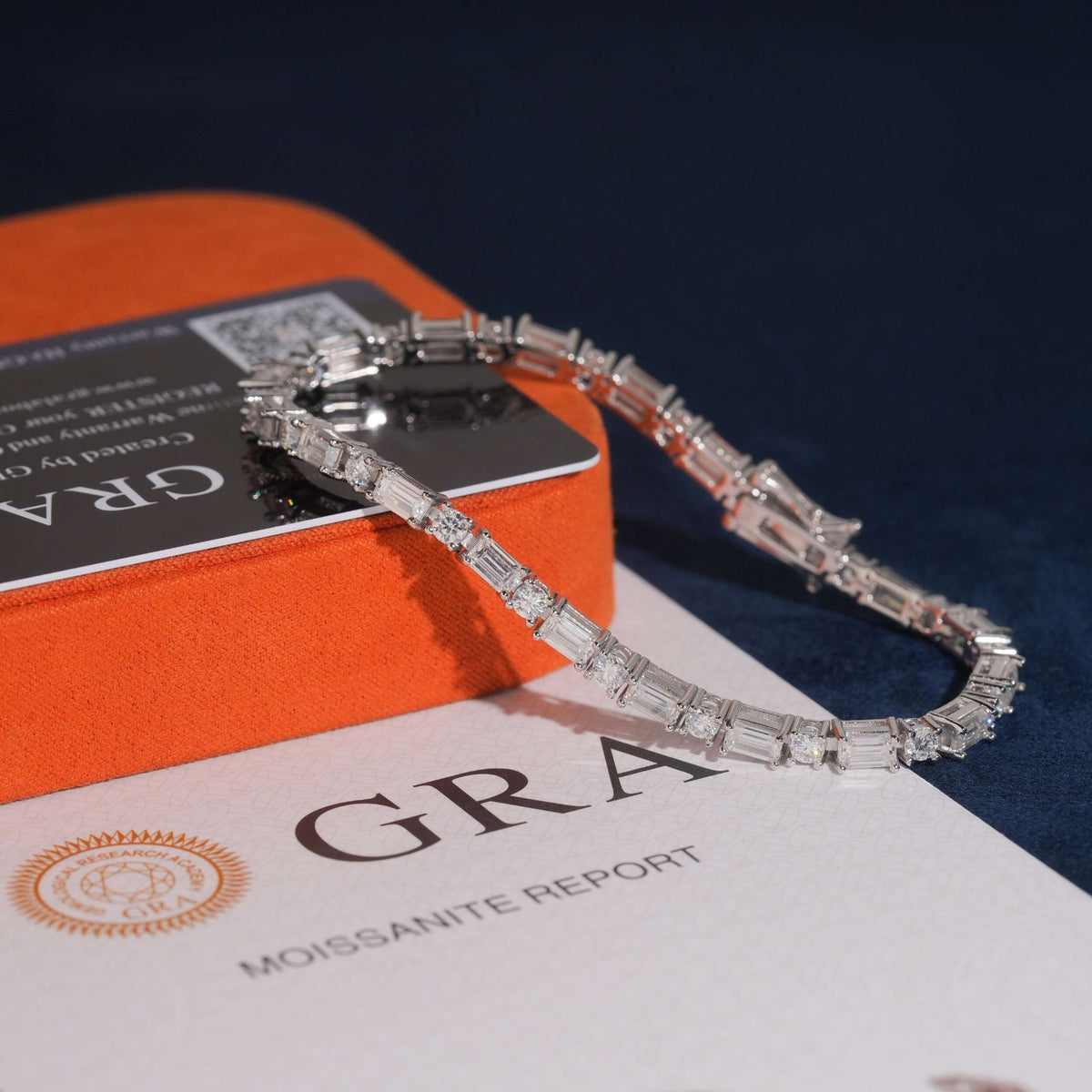 Baguette & Round Link Tennis Bracelet — Moissanite, 925 Silver