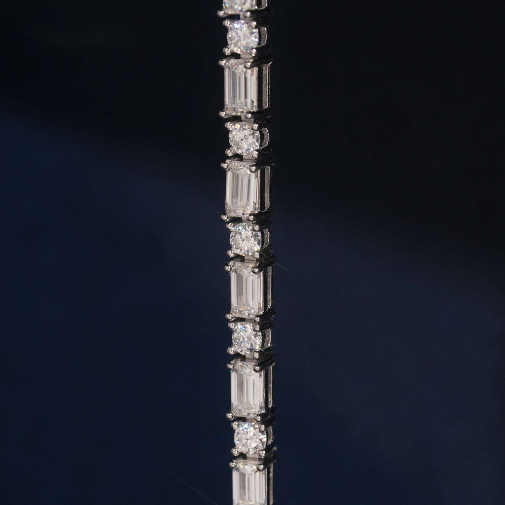 Baguette & Round Link Tennis Bracelet — Moissanite, 925 Silver