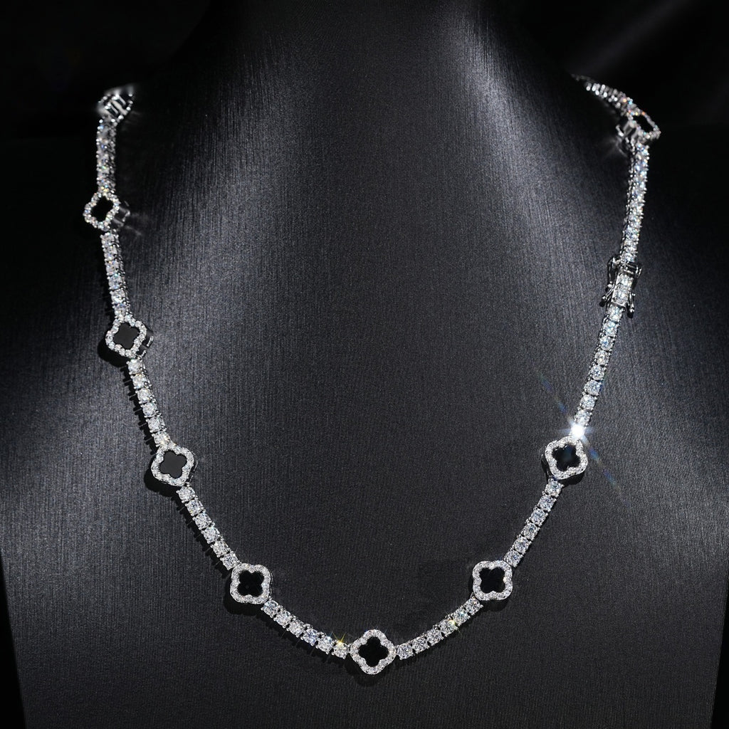 Black Clover Tennis Chain — Moissanite, 925 Silver