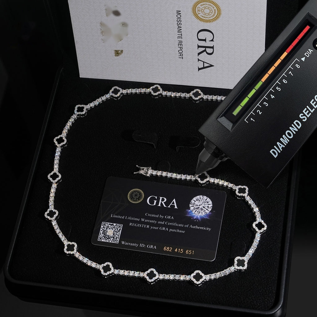 Black Clover Tennis Chain — Moissanite, 925 Silver