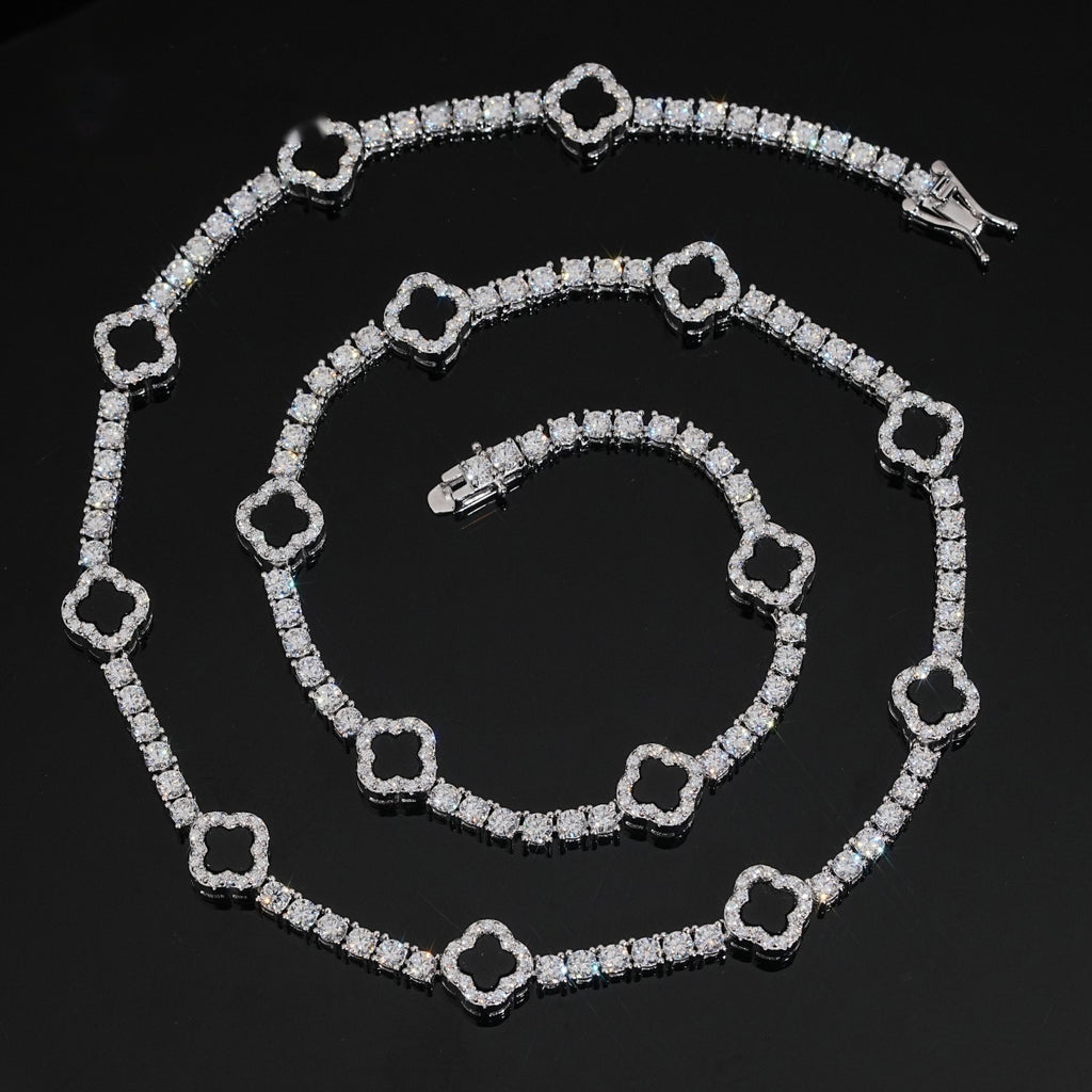 Black Clover Tennis Chain — Moissanite, 925 Silver