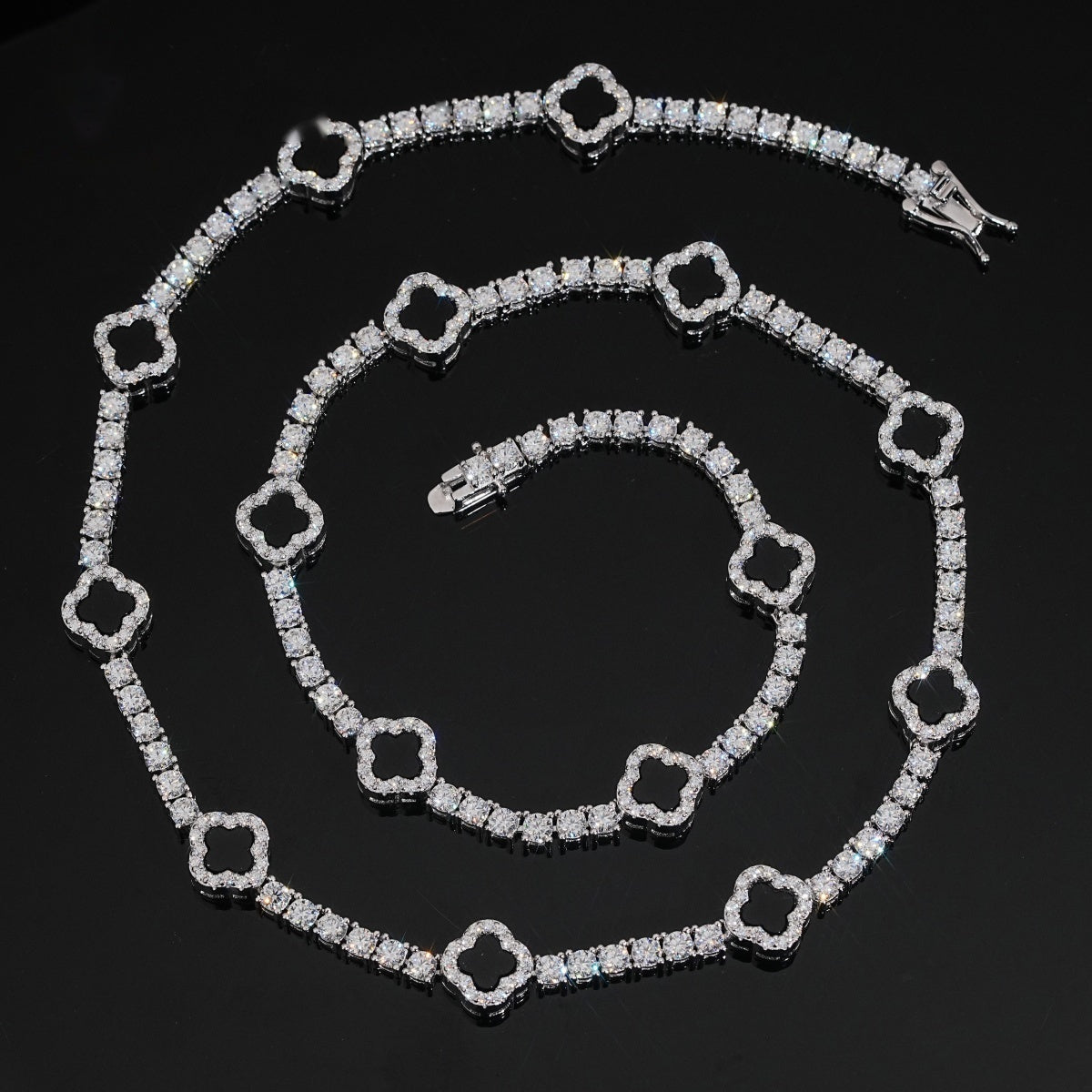 Black Clover Tennis Chain — Moissanite, 925 Silver