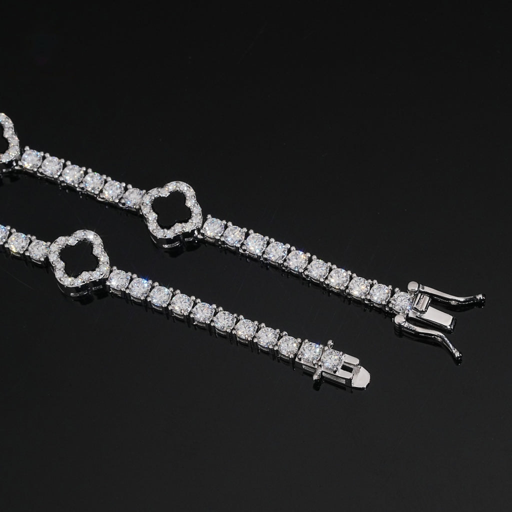 Black Clover Tennis Chain — Moissanite, 925 Silver
