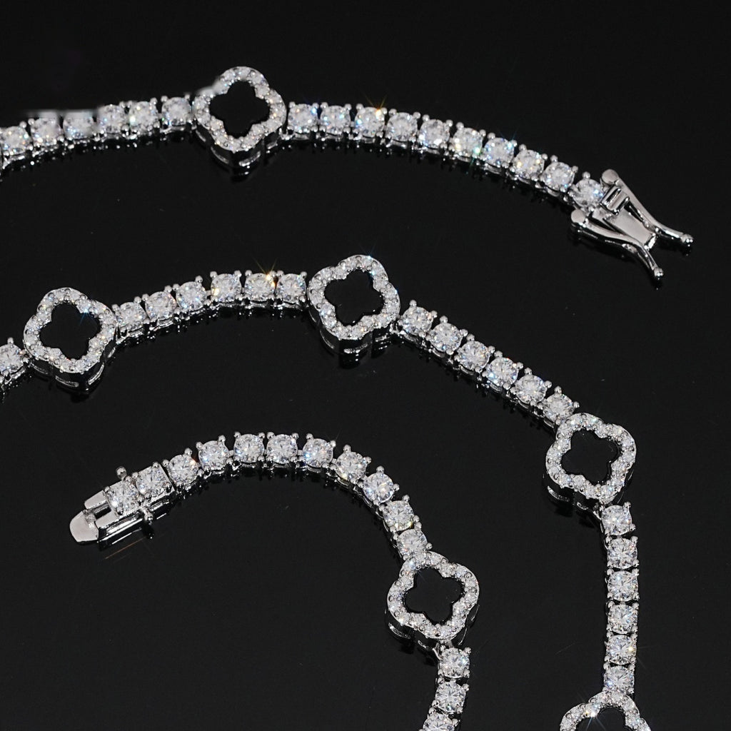 Black Clover Tennis Chain — Moissanite, 925 Silver