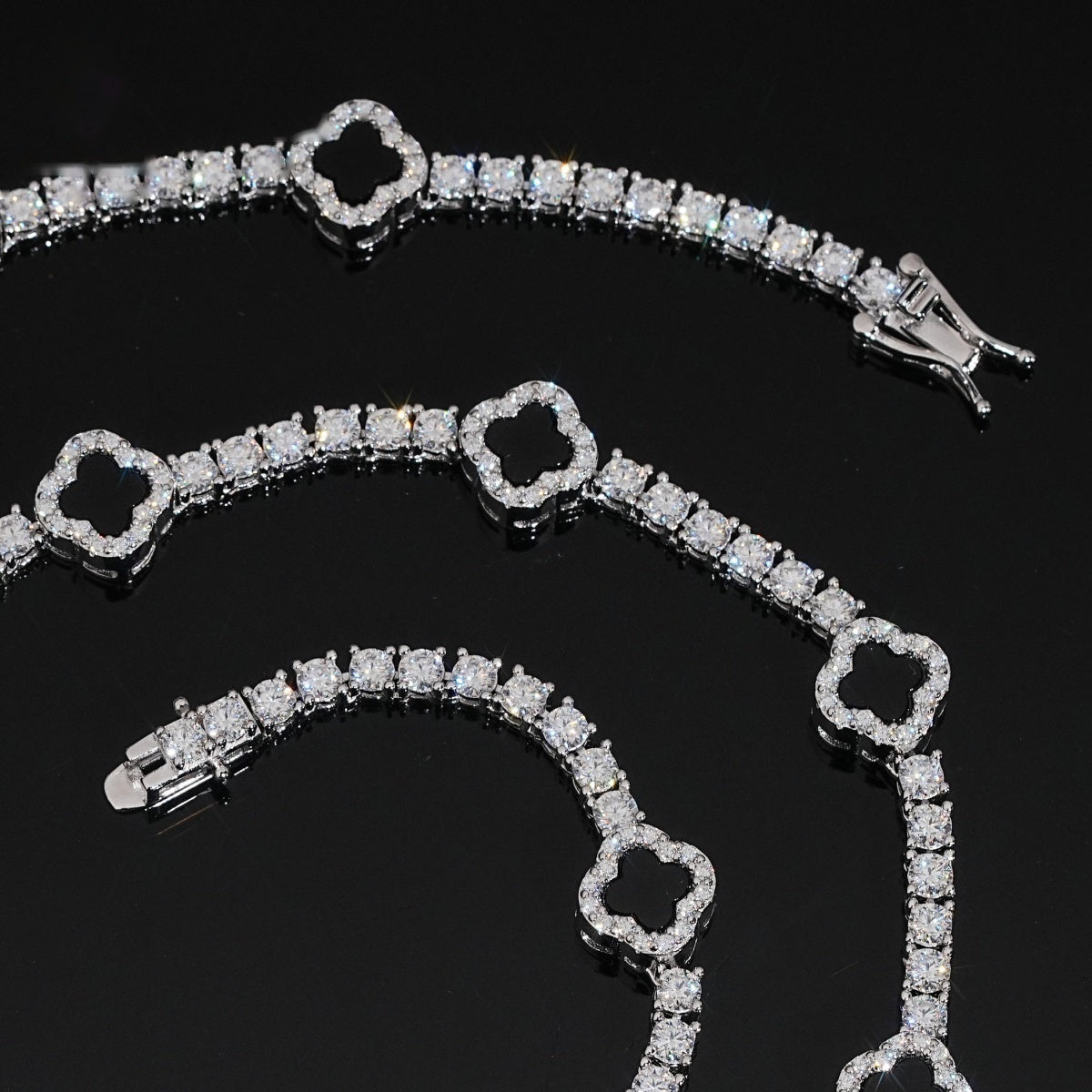 Black Clover Tennis Chain — Moissanite, 925 Silver