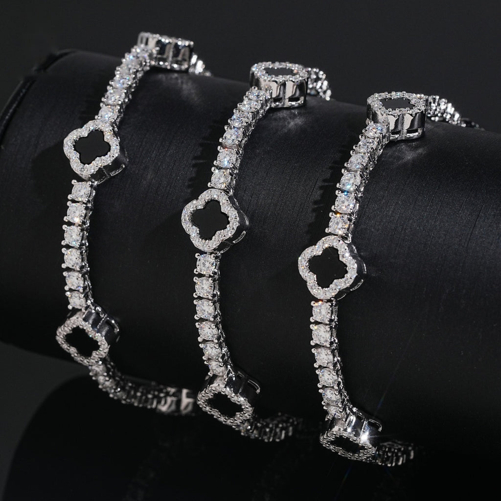 Black Clover Tennis Chain — Moissanite, 925 Silver