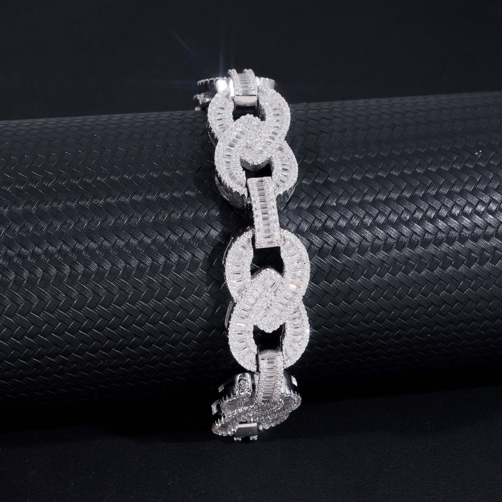 Baguette Rolo Link Bracelet — Moissanite, 925 Silver