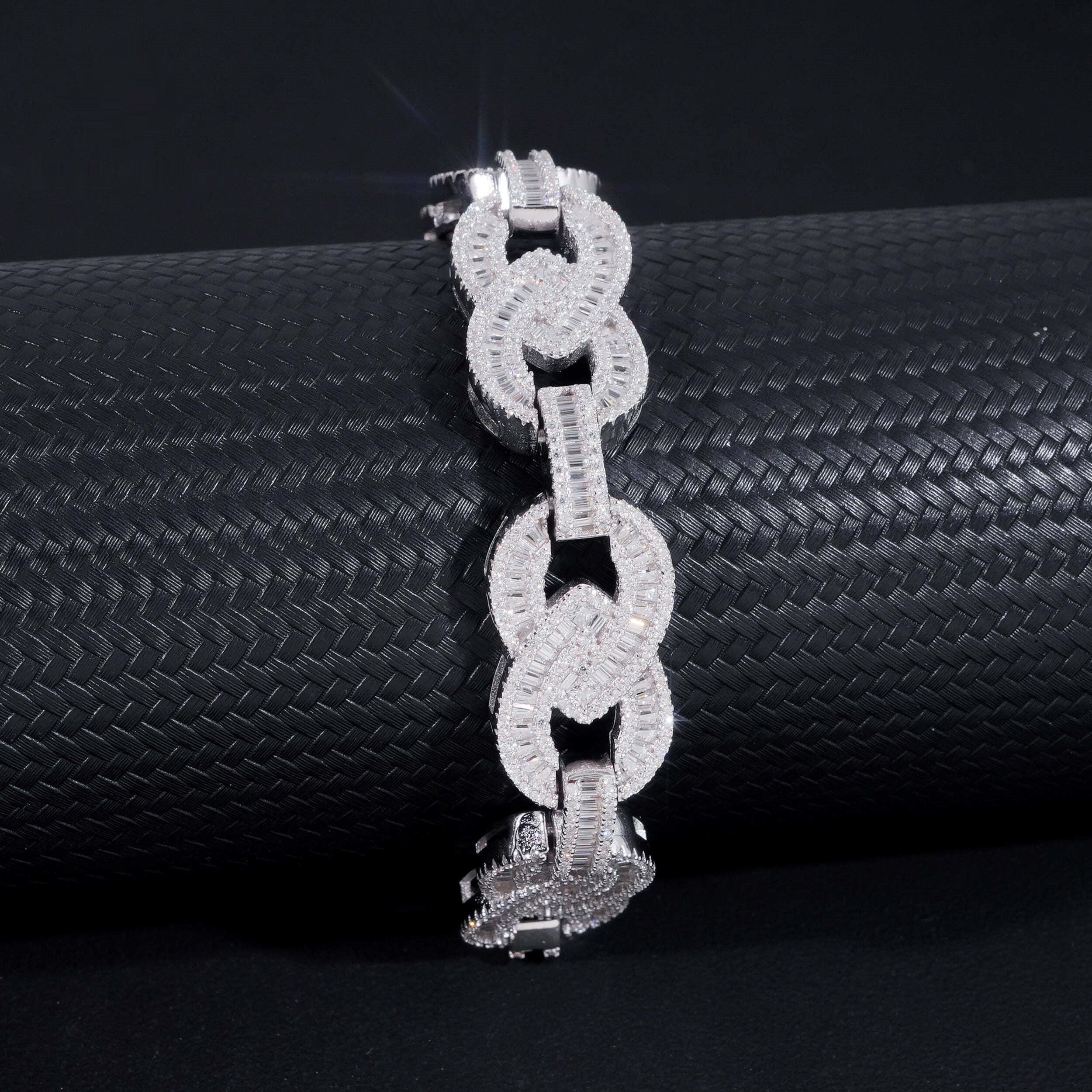 Baguette Rolo Link Bracelet — Moissanite, 925 Silver