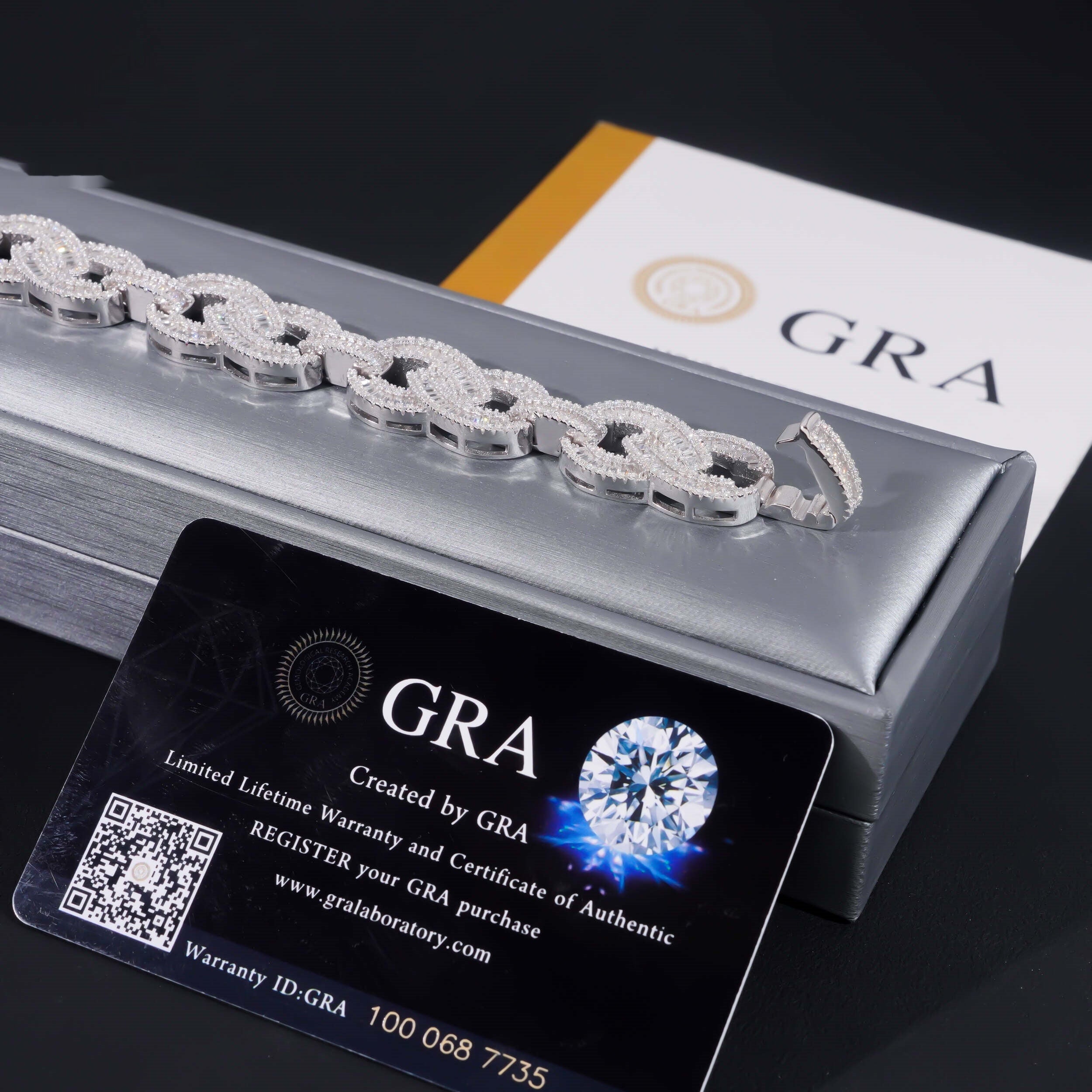 Baguette Rolo Link Bracelet — Moissanite, 925 Silver