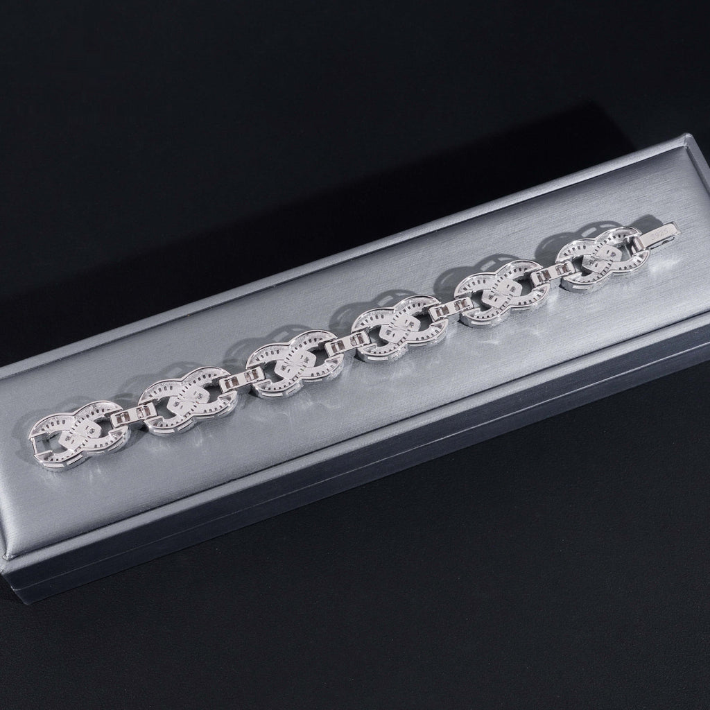 Baguette Rolo Link Bracelet — Moissanite, 925 Silver