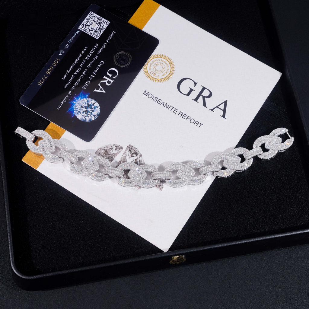 Baguette Rolo Link Bracelet — Moissanite, 925 Silver