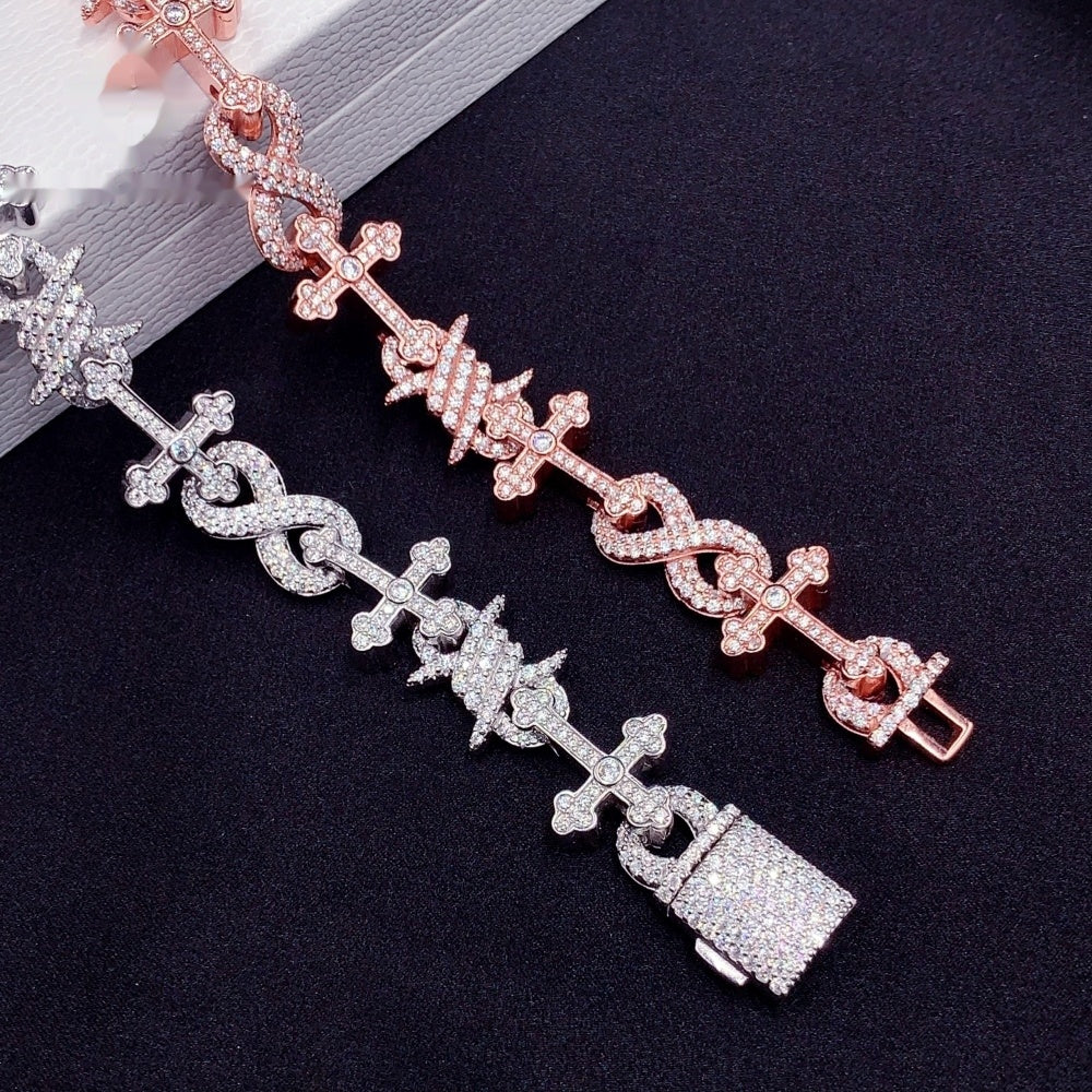 Cross & Barbed Wire Infinity Bracelet — Moissanite, 925 Silver