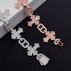 Gothic Cross Mariner Link Bracelet — Moissanite, 925 Silver