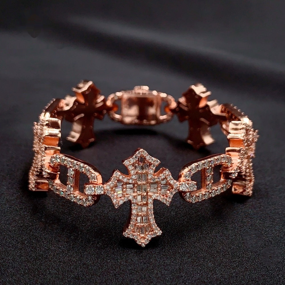 Gothic Cross Mariner Link Bracelet — Moissanite, 925 Silver