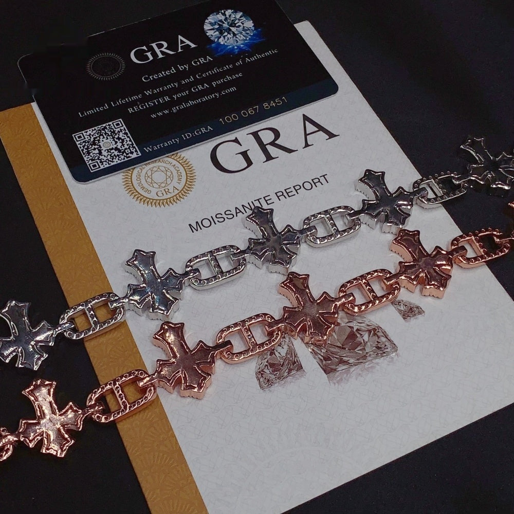 Gothic Cross Mariner Link Bracelet — Moissanite, 925 Silver
