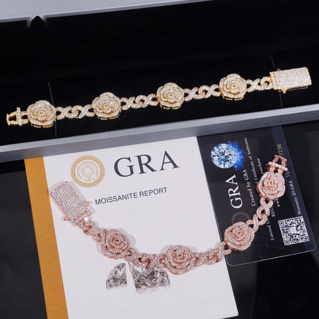 Rose Infinity Link Bracelet — Moissanite, 925 Silver