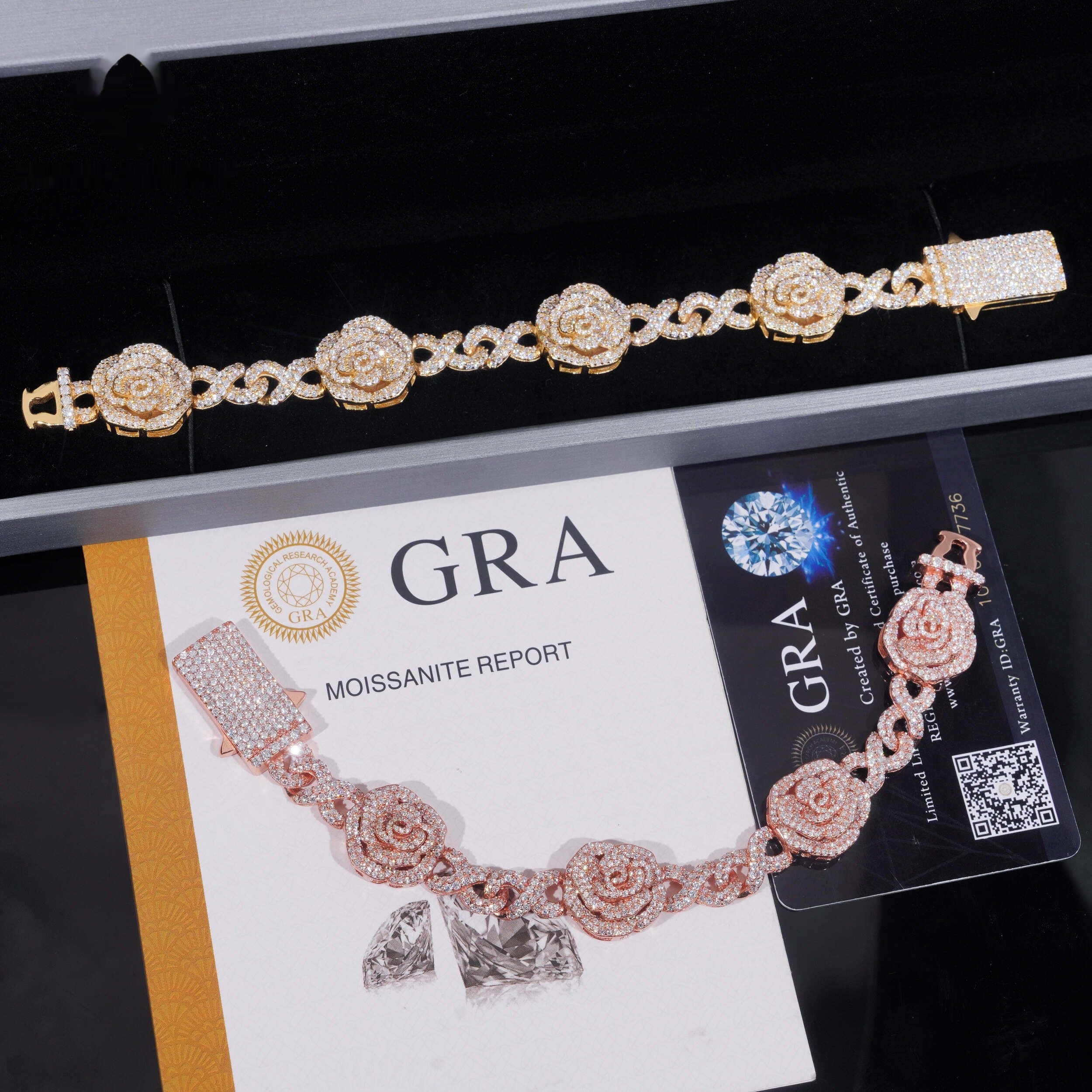 Rose Infinity Link Bracelet — Moissanite, 925 Silver