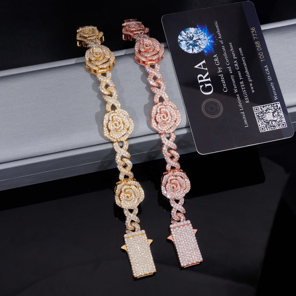Rose Infinity Link Bracelet — Moissanite, 925 Silver