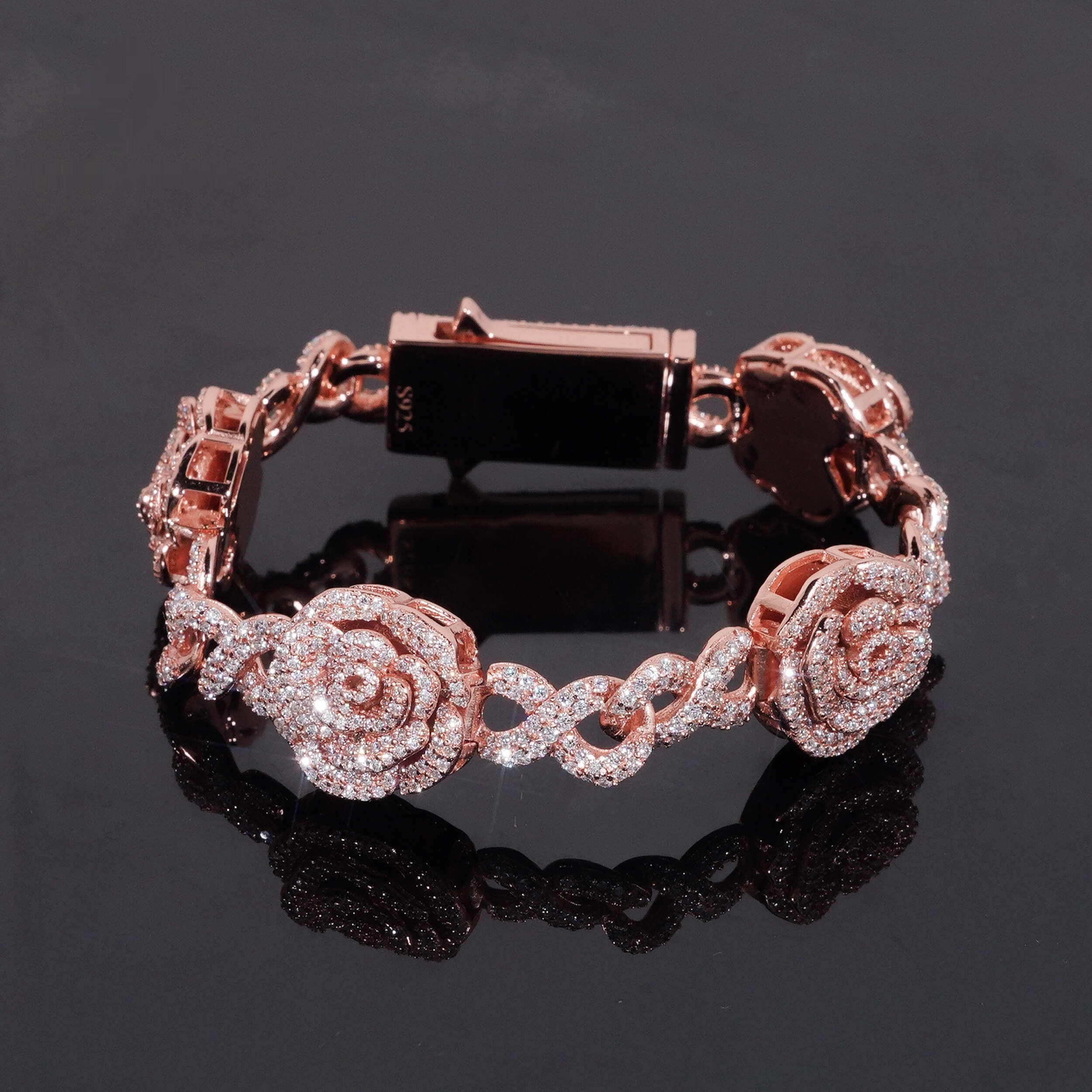 Rose Infinity Link Bracelet — Moissanite, 925 Silver