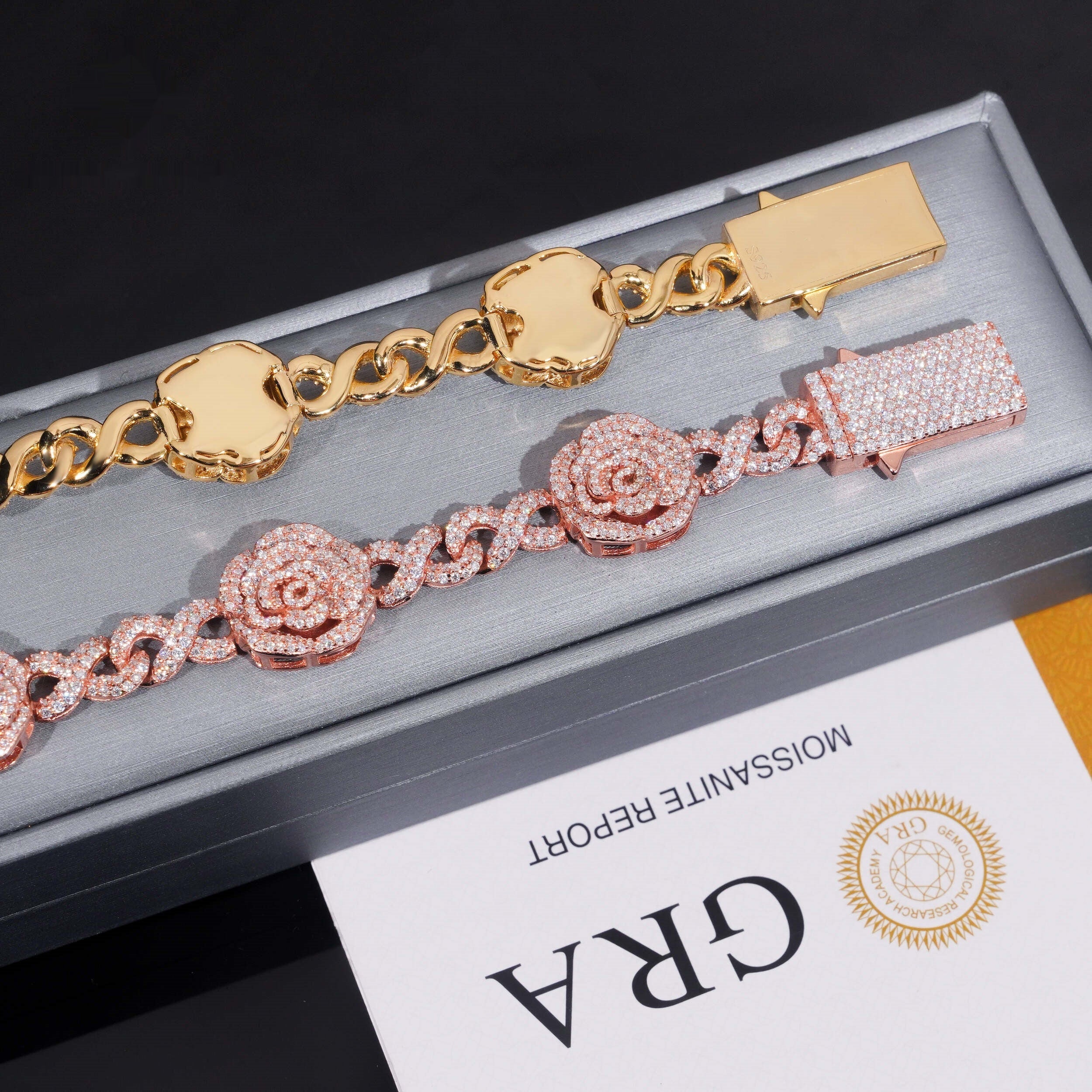 Rose Infinity Link Bracelet — Moissanite, 925 Silver