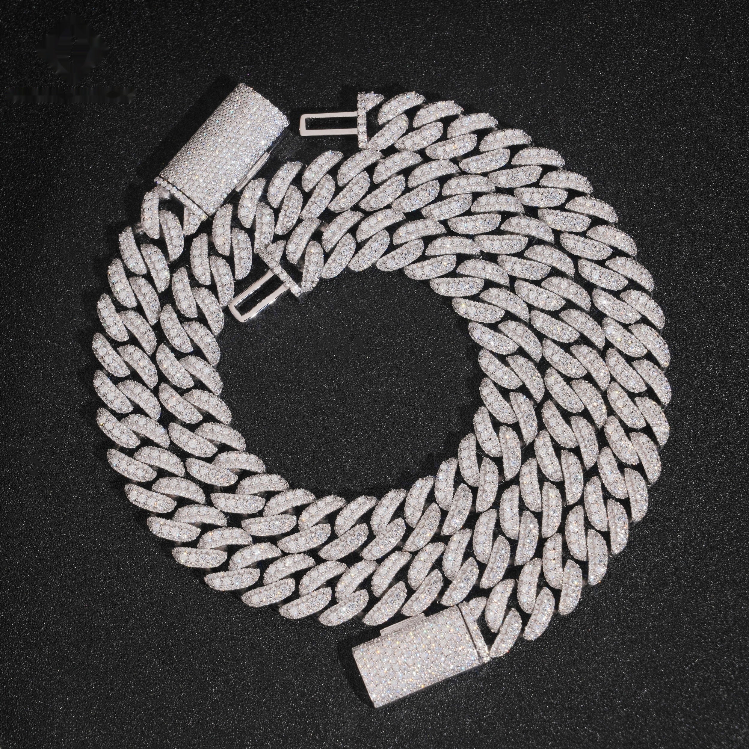 13mm Cuban Chain Domed Pavé Setting — Moissanite, 925 Silver