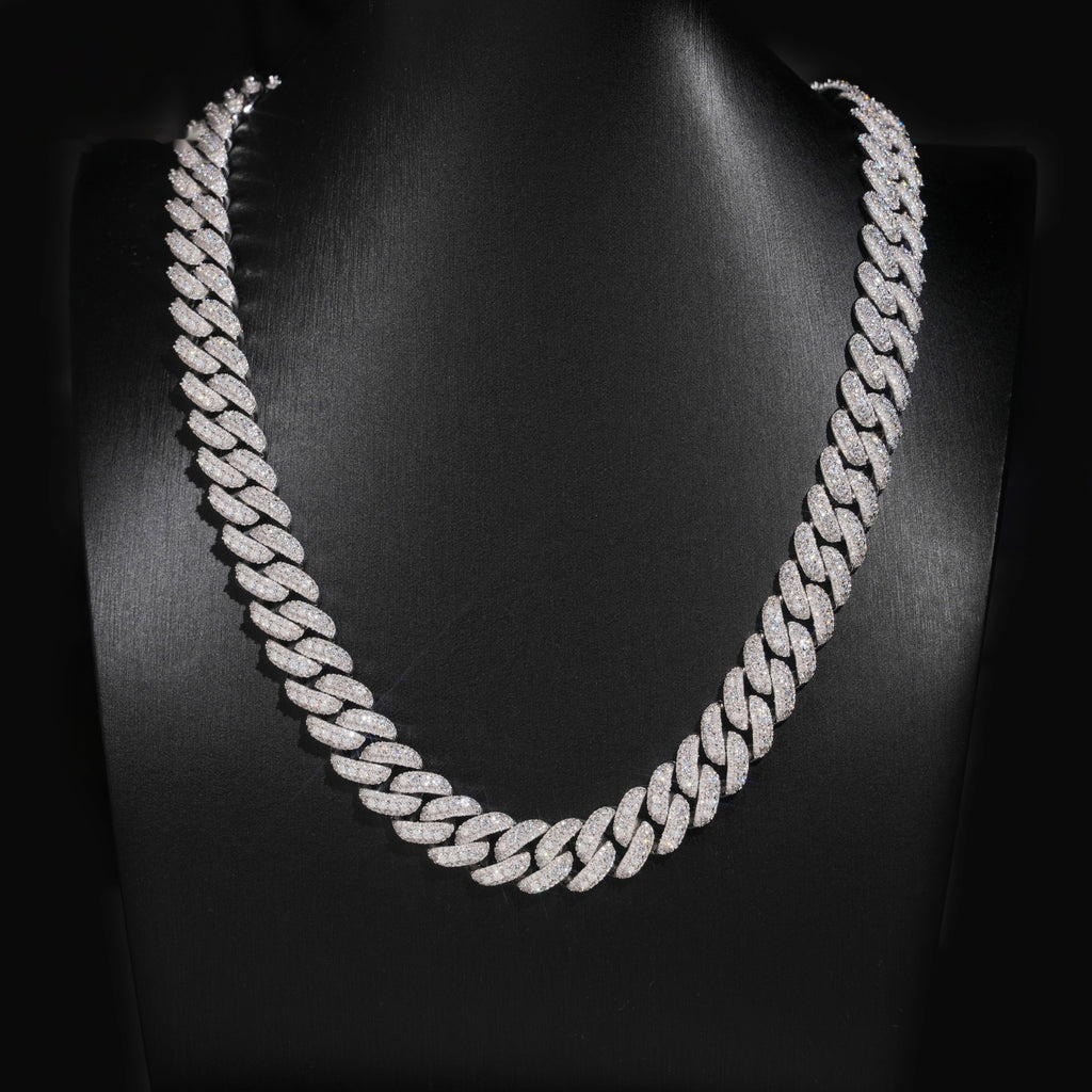 13mm Cuban Chain Domed Pavé Setting — Moissanite, 925 Silver