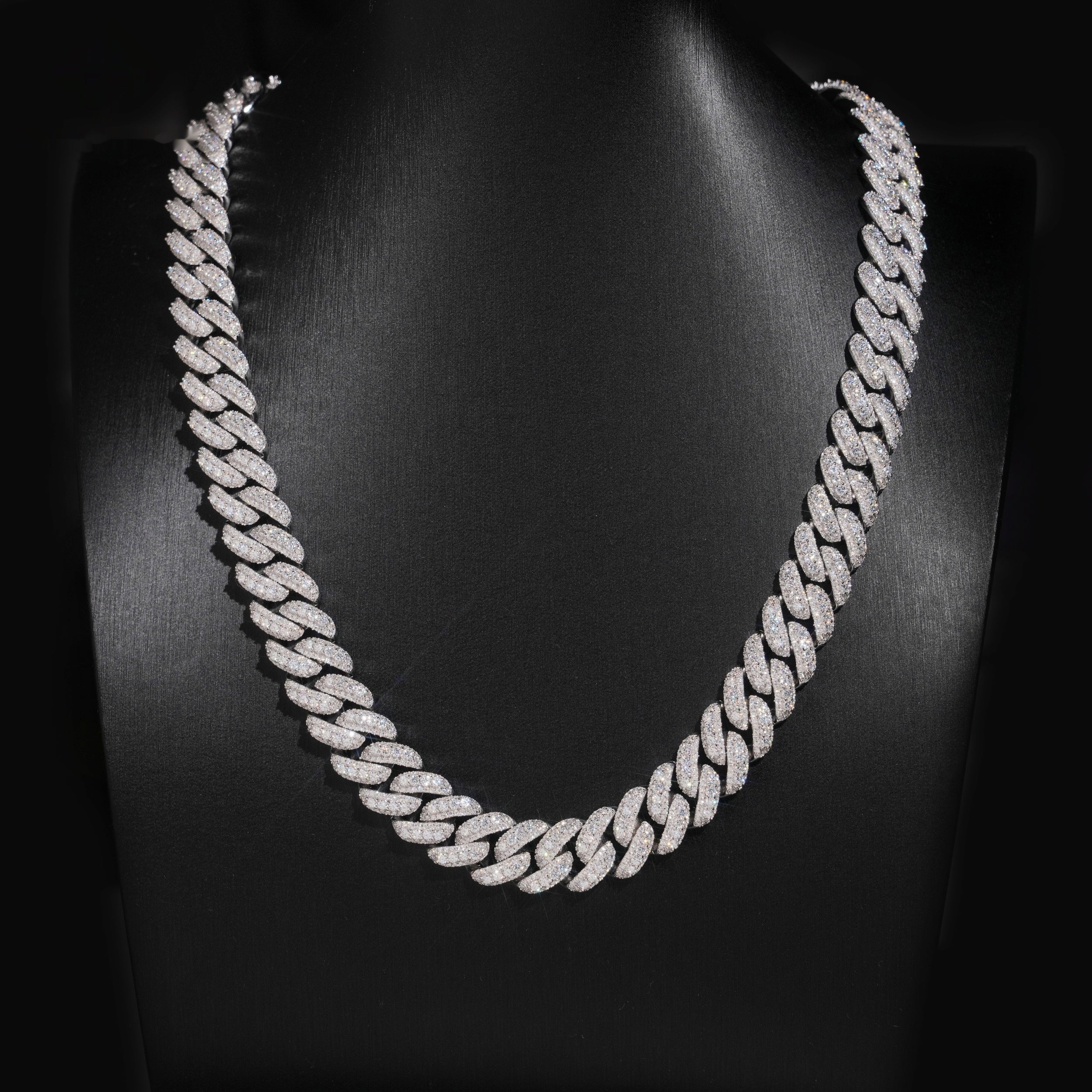 13mm Cuban Chain Domed Pavé Setting — Moissanite, 925 Silver
