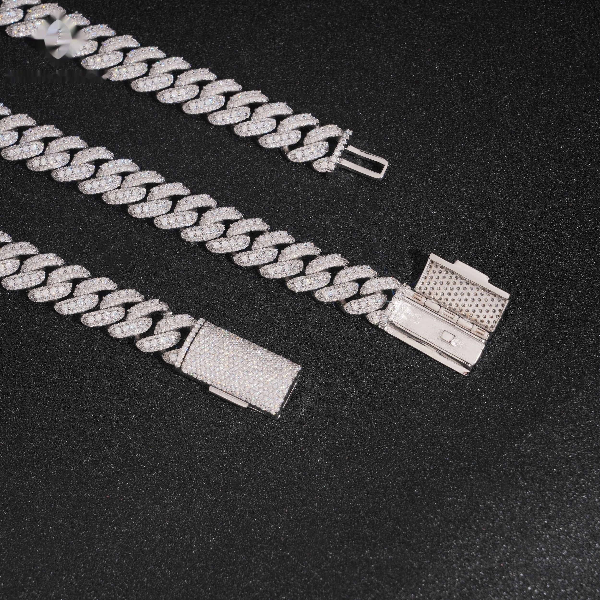 13mm Cuban Chain Domed Pavé Setting — Moissanite, 925 Silver