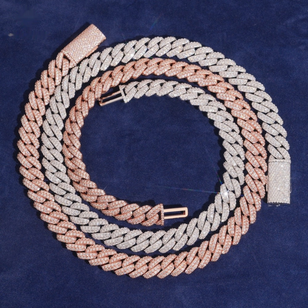 13mm Cuban Chain Pavé Setting — Moissanite, 925 Silver
