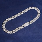 15mm Cuban Chain Pavé Setting — Moissanite, 925 Silver
