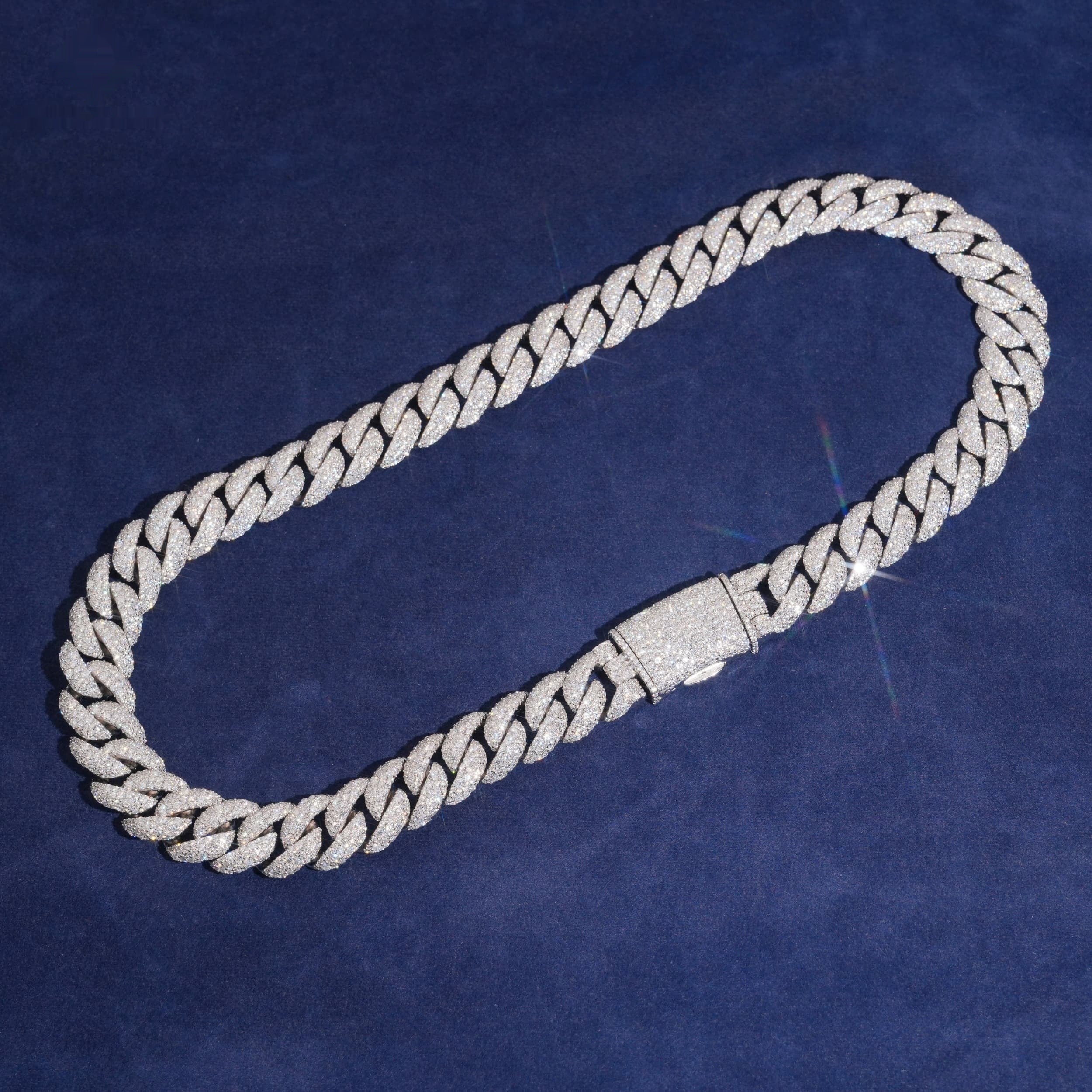 15mm Cuban Chain Pavé Setting — Moissanite, 925 Silver