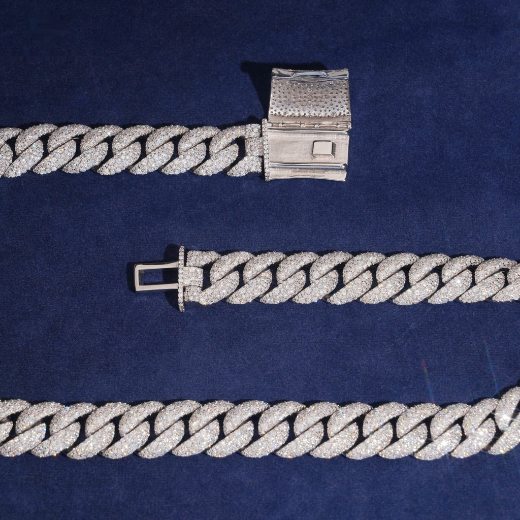 15mm Cuban Chain Pavé Setting — Moissanite, 925 Silver
