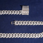 15mm Cuban Chain Pavé Setting — Moissanite, 925 Silver