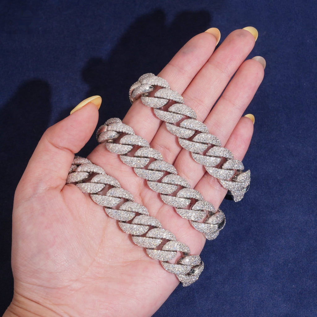 15mm Cuban Chain Pavé Setting — Moissanite, 925 Silver