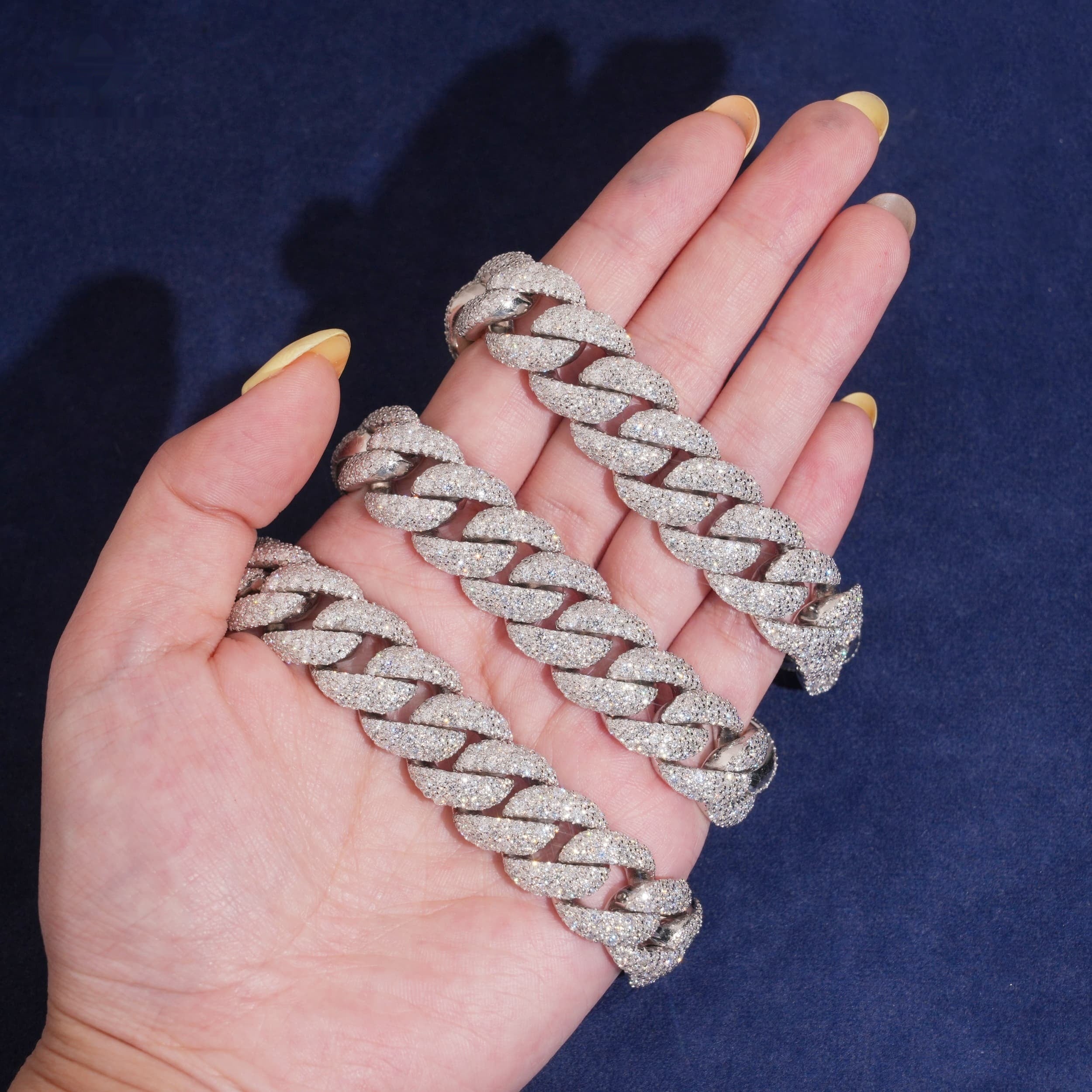 15mm Cuban Chain Pavé Setting — Moissanite, 925 Silver